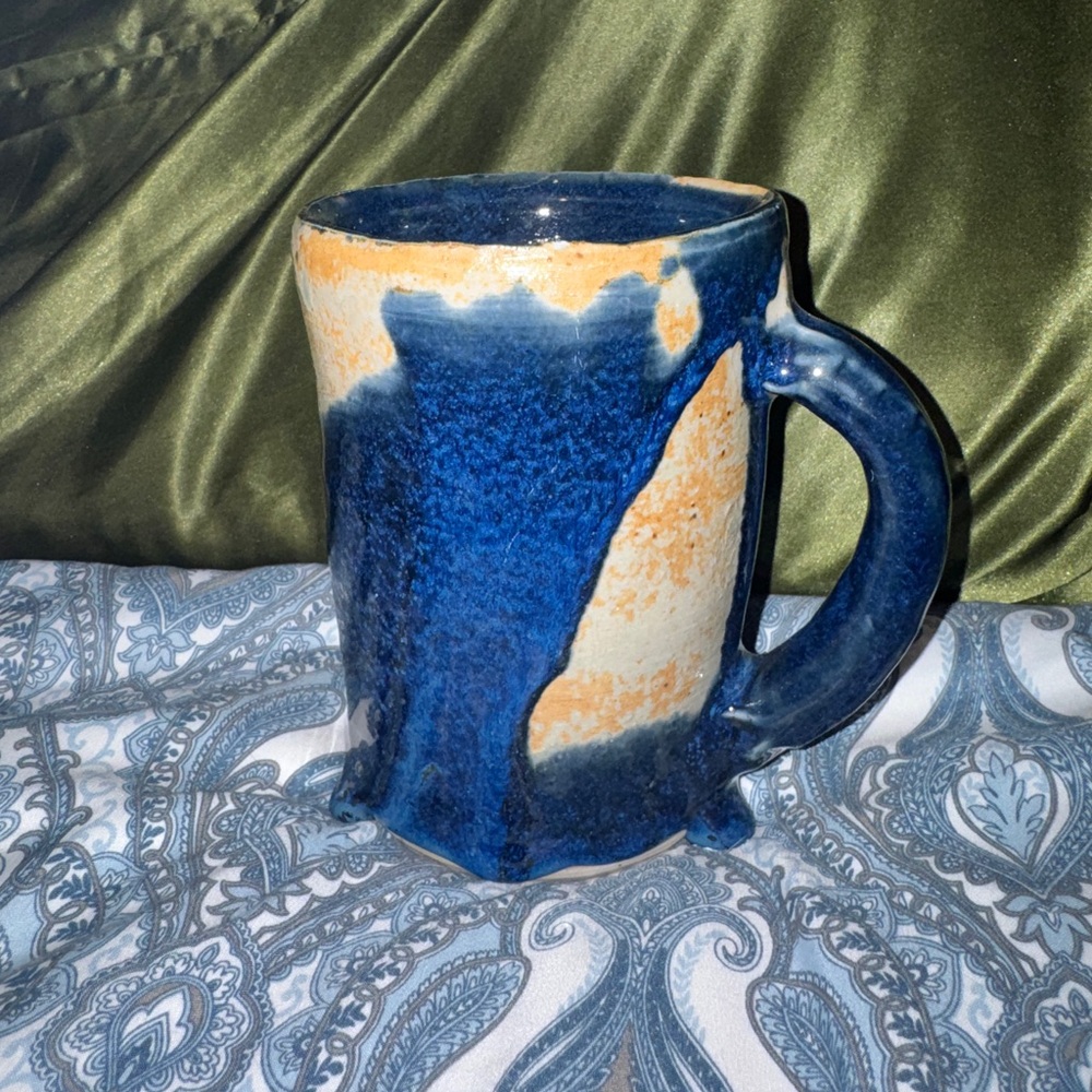 Handcrafted Blue and cream pottery Mug - Picture 1 of 6